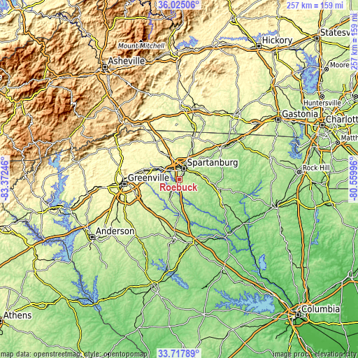 Topographic map of Roebuck