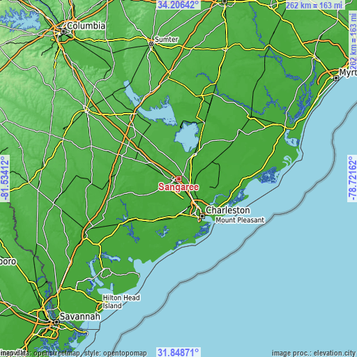 Topographic map of Sangaree