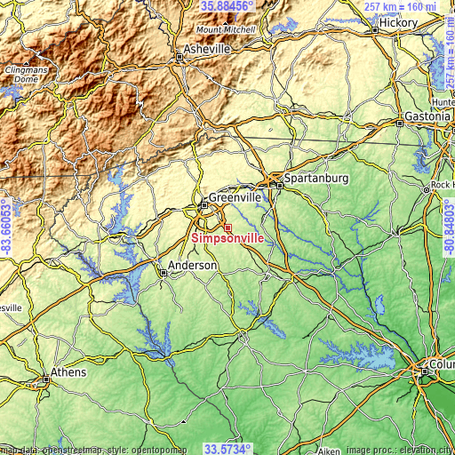 Topographic map of Simpsonville