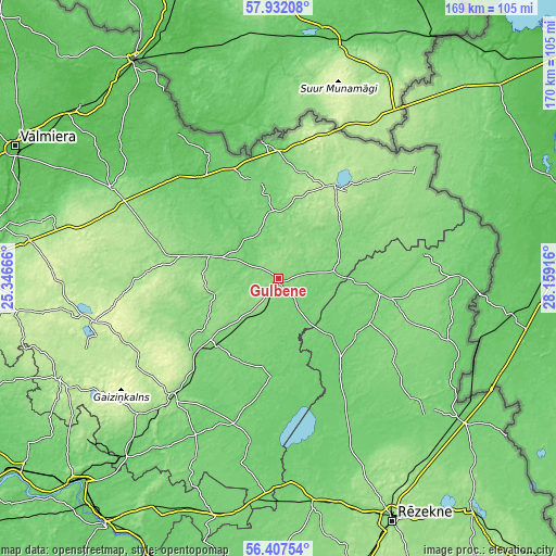 Topographic map of Gulbene