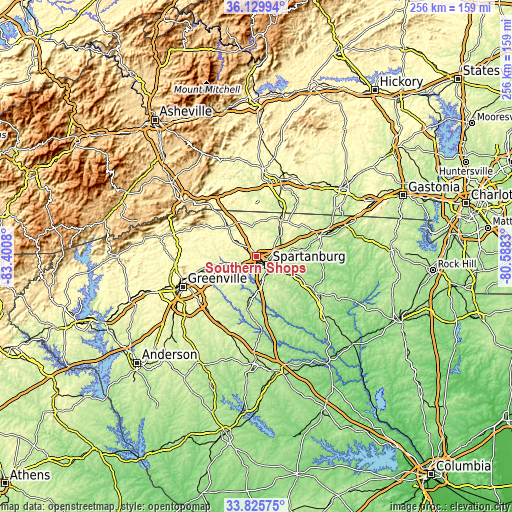 Topographic map of Southern Shops