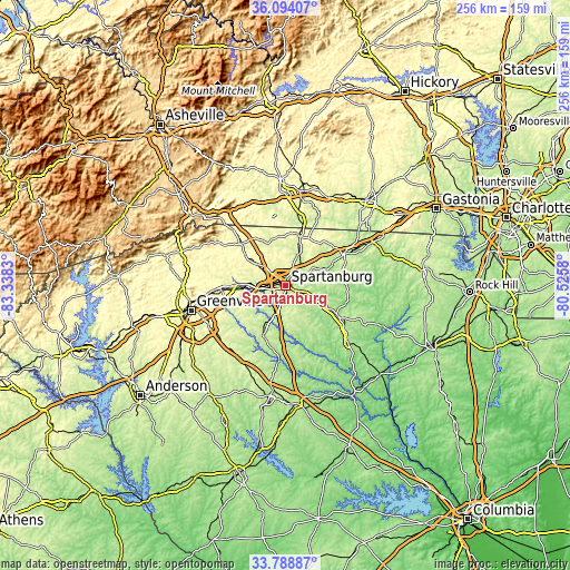 Topographic map of Spartanburg