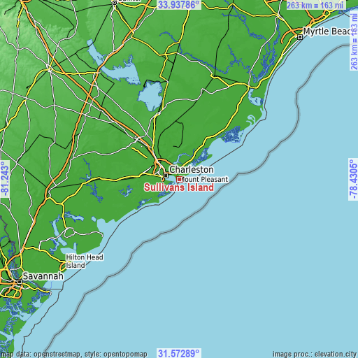 Topographic map of Sullivans Island