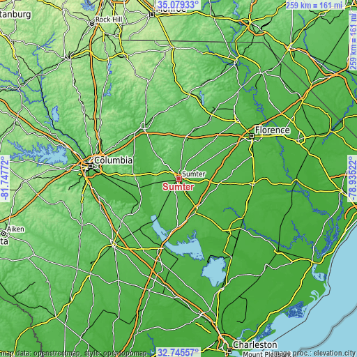 Topographic map of Sumter