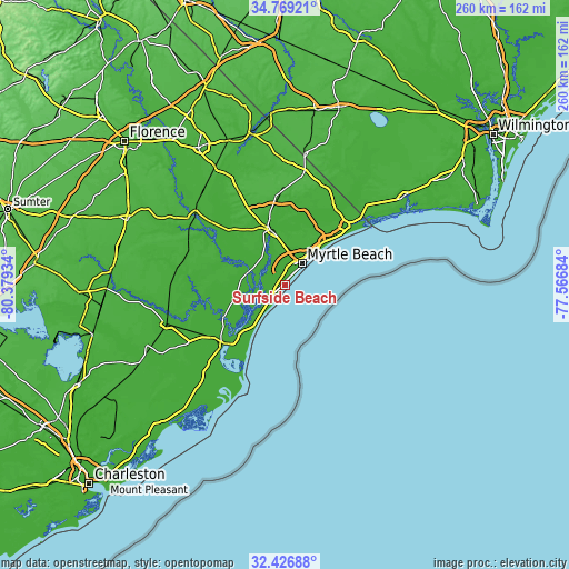 Topographic map of Surfside Beach