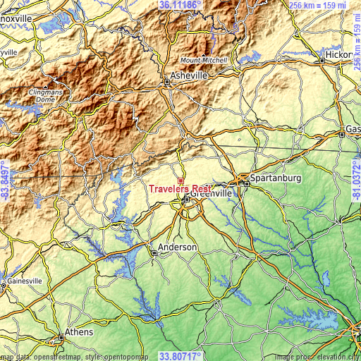 Topographic map of Travelers Rest