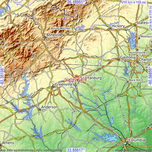 Topographic map of Valley Falls