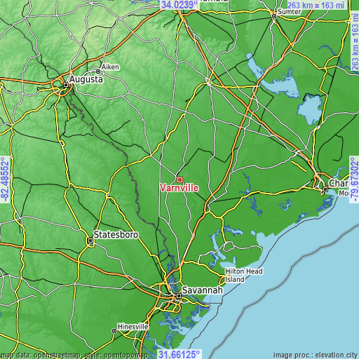 Topographic map of Varnville