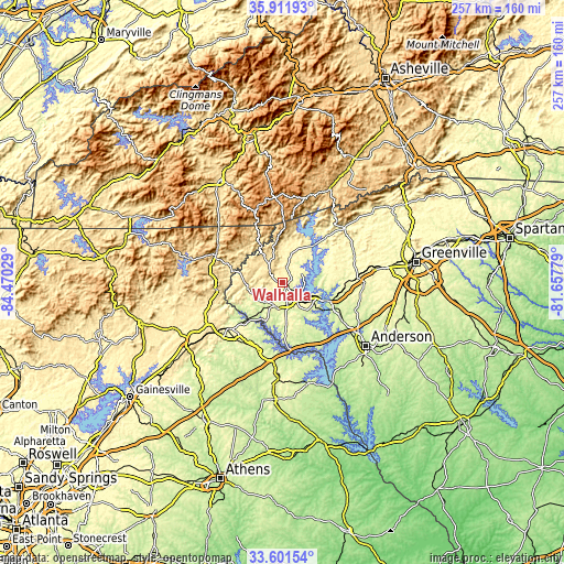 Topographic map of Walhalla