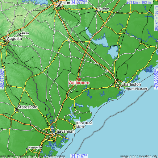 Topographic map of Walterboro