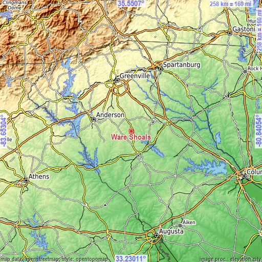 Topographic map of Ware Shoals