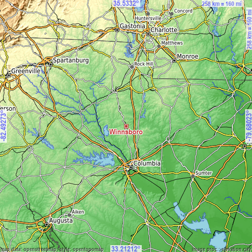 Topographic map of Winnsboro