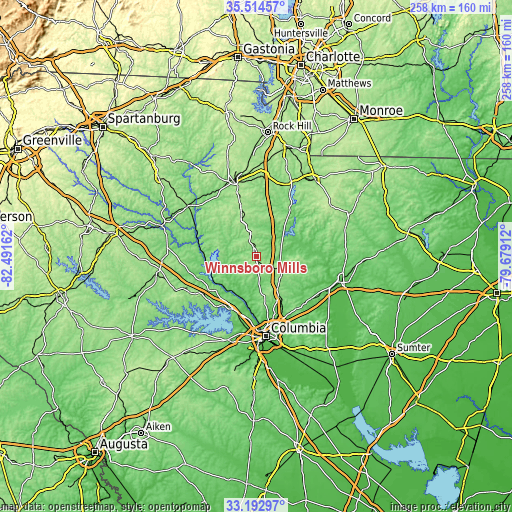 Topographic map of Winnsboro Mills