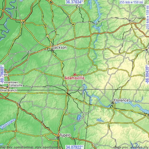 Topographic map of Adamsville