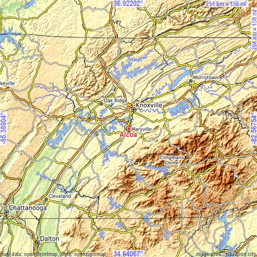 Topographic map of Alcoa