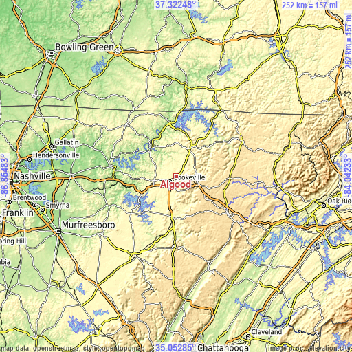 Topographic map of Algood