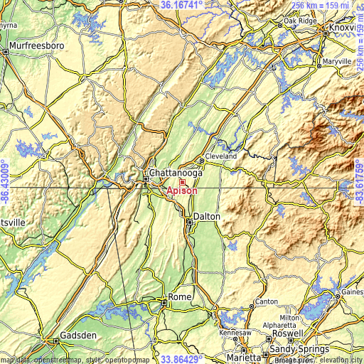 Topographic map of Apison