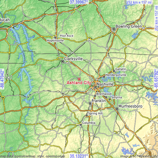 Topographic map of Ashland City