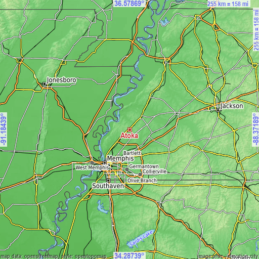 Topographic map of Atoka