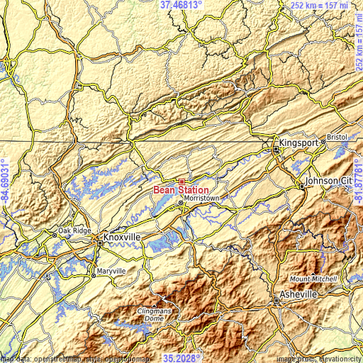 Topographic map of Bean Station