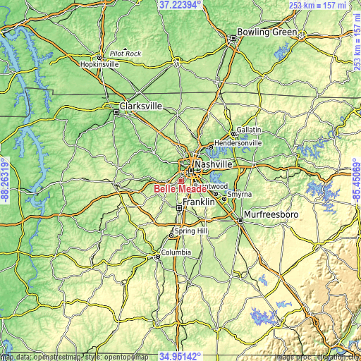 Topographic map of Belle Meade