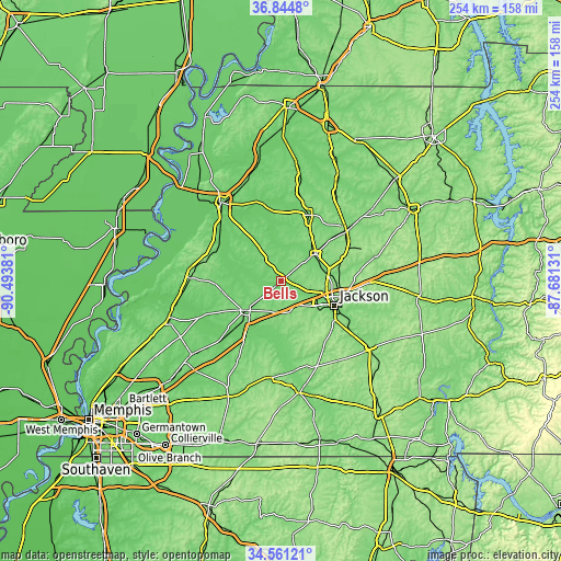 Topographic map of Bells