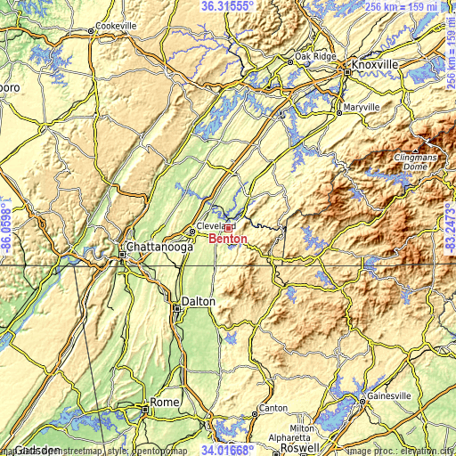 Topographic map of Benton