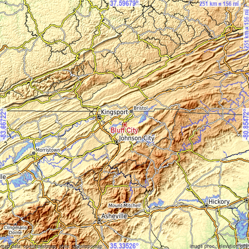 Topographic map of Bluff City