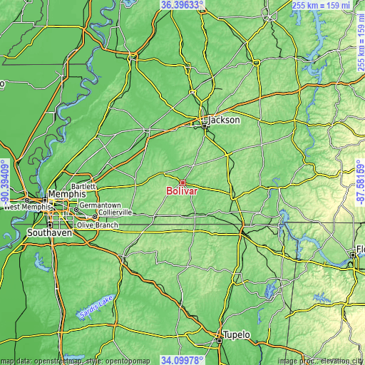 Topographic map of Bolivar