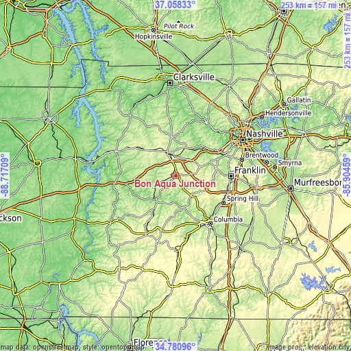 Topographic map of Bon Aqua Junction