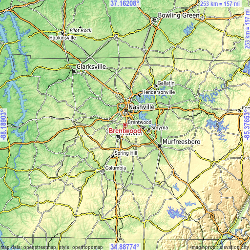 Topographic map of Brentwood