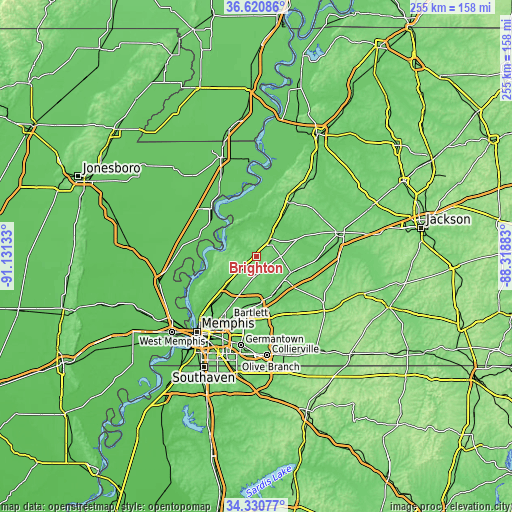 Topographic map of Brighton