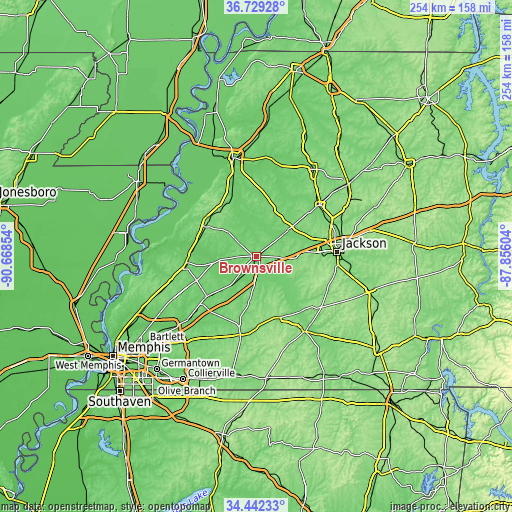 Topographic map of Brownsville