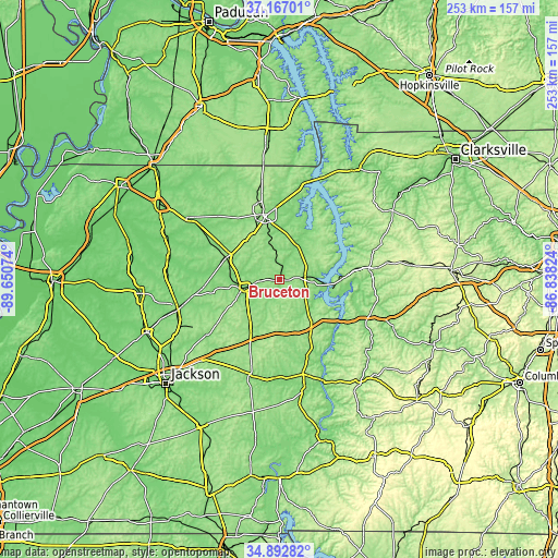 Topographic map of Bruceton