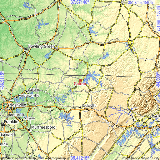 Topographic map of Celina