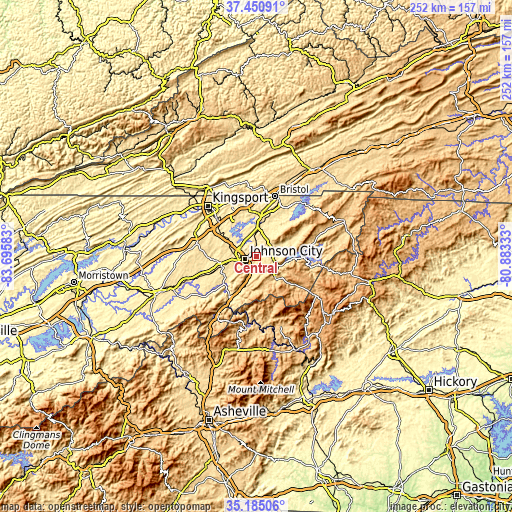 Topographic map of Central