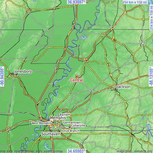 Topographic map of Central