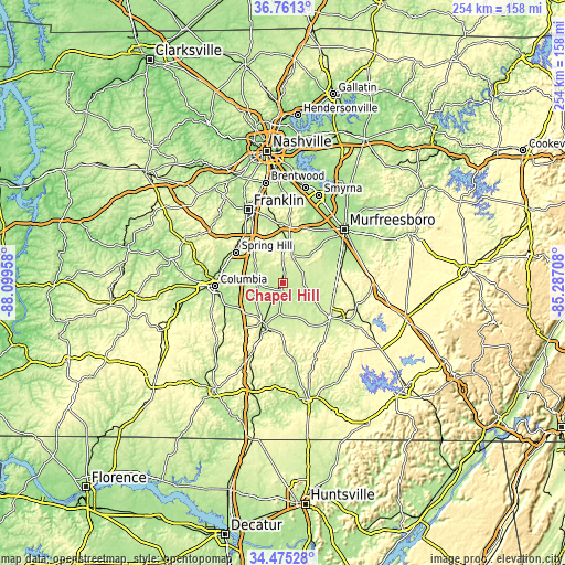 Topographic map of Chapel Hill