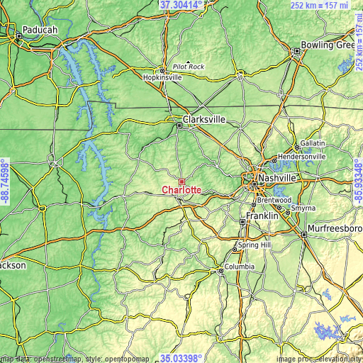 Topographic map of Charlotte