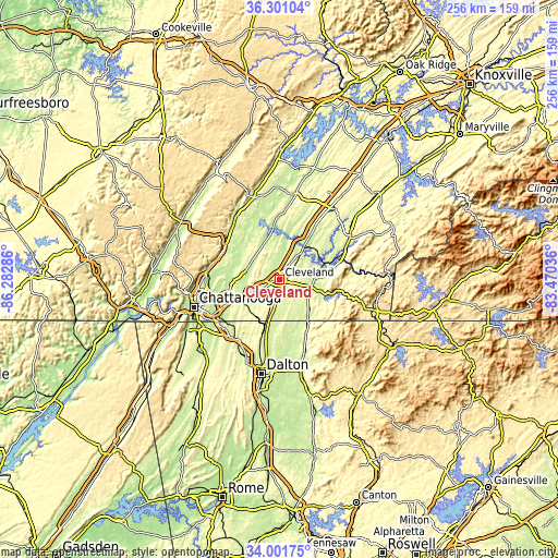 Topographic map of Cleveland