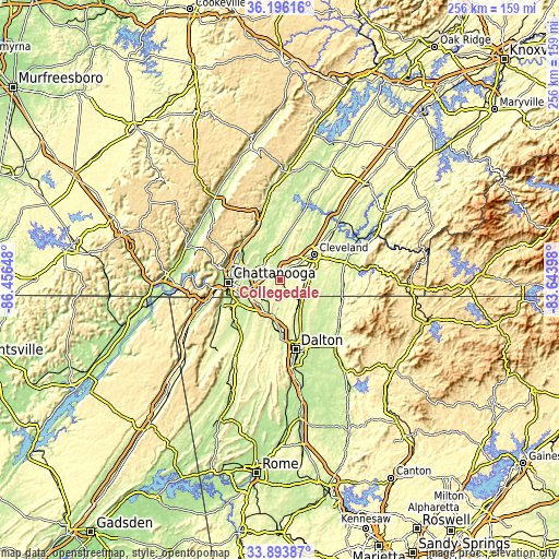 Topographic map of Collegedale