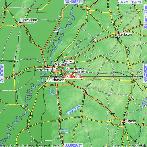 Topographic map of Collierville