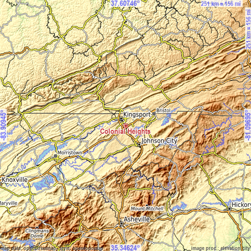 Topographic map of Colonial Heights