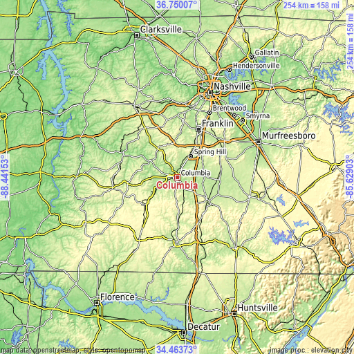 Topographic map of Columbia