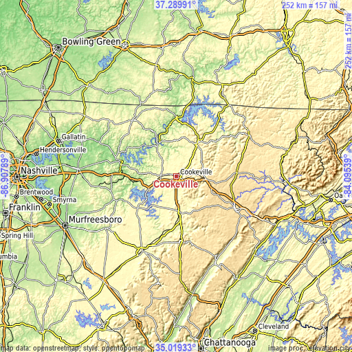 Topographic map of Cookeville