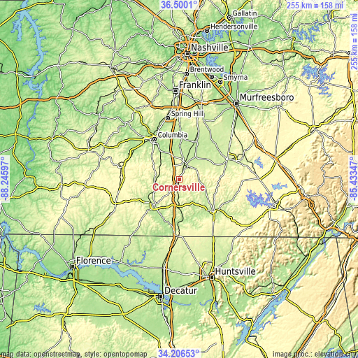 Topographic map of Cornersville