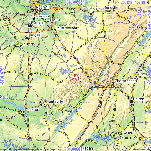 Topographic map of Cowan