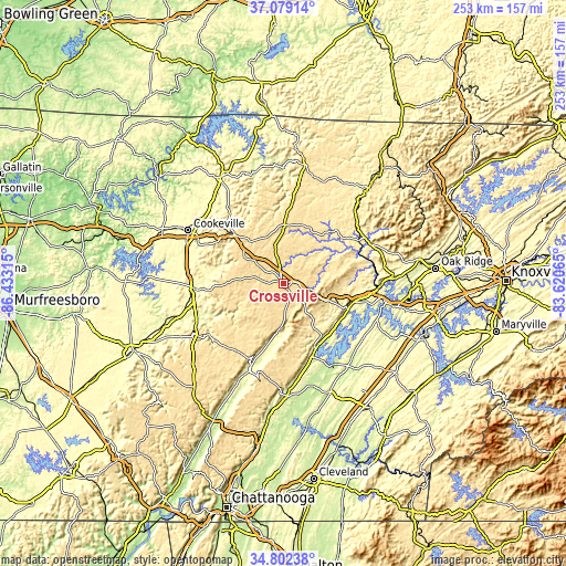 Topographic map of Crossville