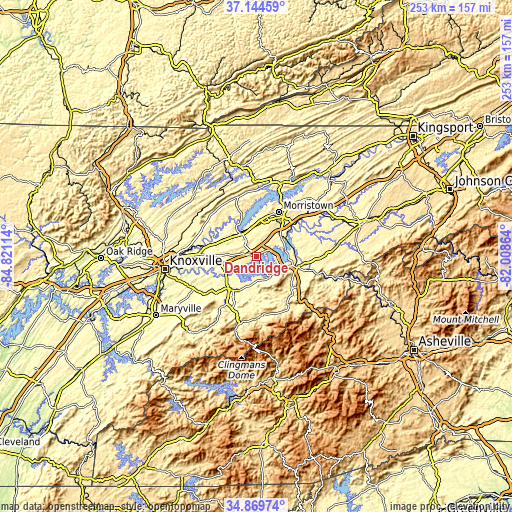 Topographic map of Dandridge