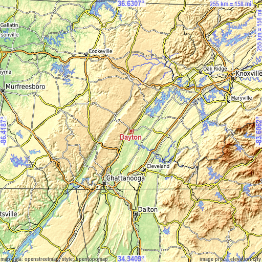 Topographic map of Dayton